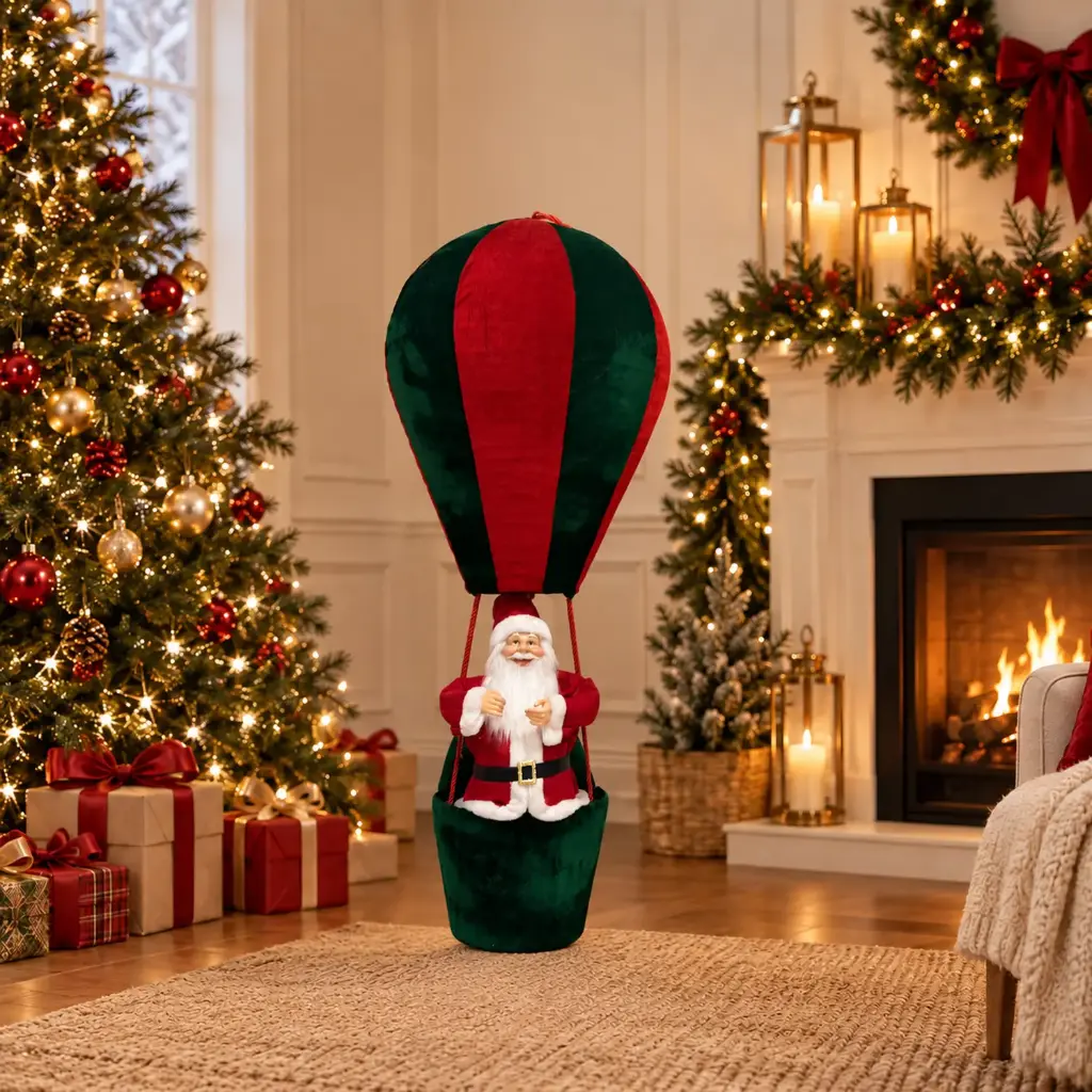 360 HOME CHRISTMAS  SANTA MONGOLFIERE RED & GREEN STRIPED HOT AIR BALLOON RED & WHITE SUIT RED HANGING LOOP 150CM 2PCS/BOX