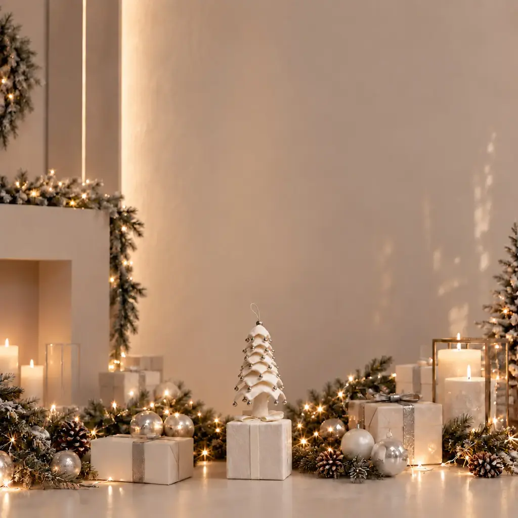 360 HOME CHRISTMAS Collapsible IVORY  DRAPED tree SILVER BEAD GARLANDS AND SILVER BAUBLES  tree with led lights,2AA battery not included 45CM 12PCS/BOX