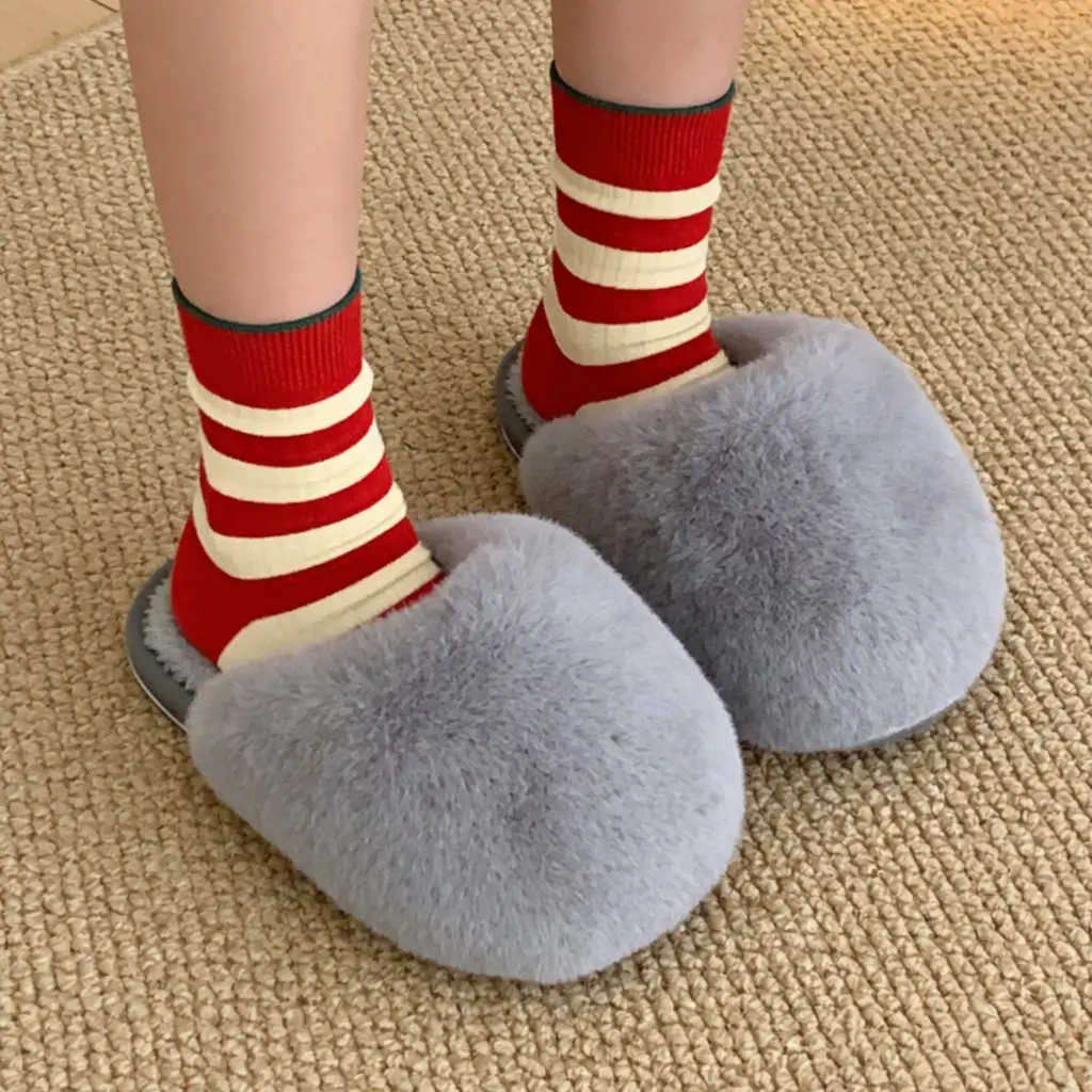 360 COTTON WINTER WOMEN SLIPPERS PLUSH LIGHT GREY 38-39(SUITABLE FOR SHOES 37-38）