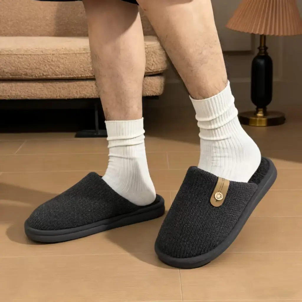 360 COTTON WINTER MEN SLIPPERS NAVY BLUE SOFT TEXTURED FABRIC 44-45(SUITABLE FOR SHOES 43-44）