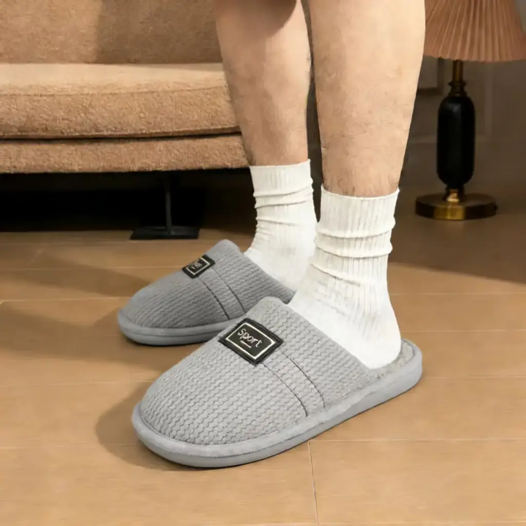 360 COTTON WINTER MEN SLIPPERS DARK GREY SYNTHETIC FABRIC TEXTILE LINING 42-43(SUITABLE FOR SHOES41-42）