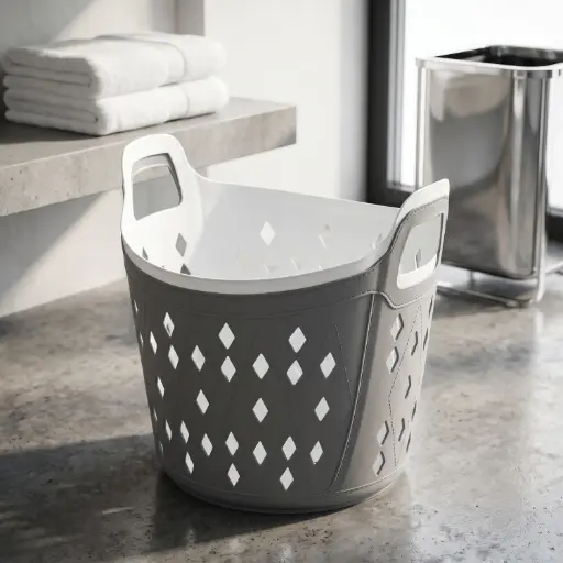 [A40-631] 360 HOME LAUNDRY BOX 40*39*39.5 ROUND GREY+WHITE