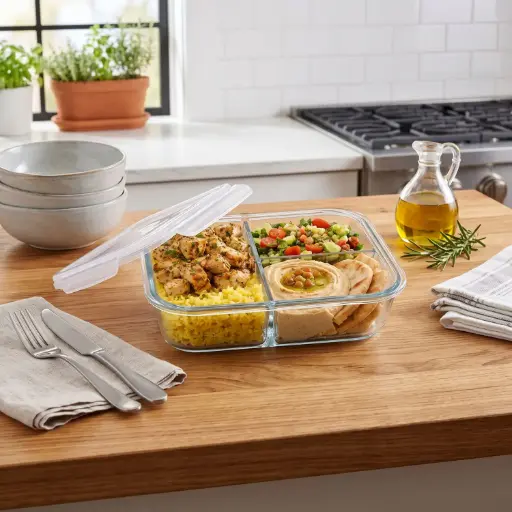 [DIGL134] 360 HOME GLASS CONTAINER 3 COMPARTMENTS BXW-101-3