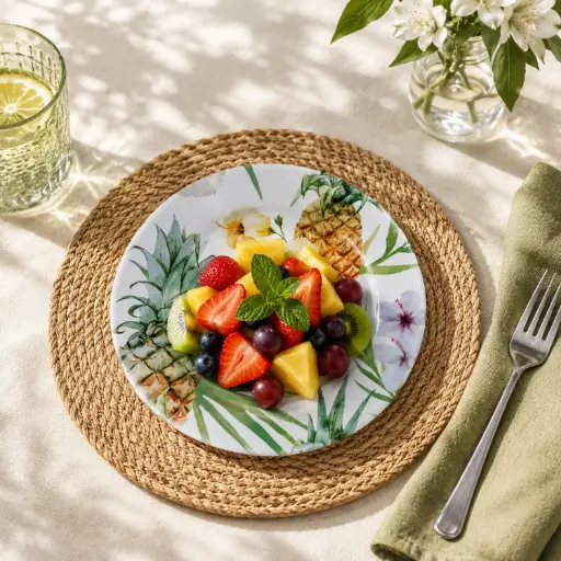 [MEL208-2] 8.5"PLATE 360 HOME MELAMINE PRINTED TROPICAL DESIG