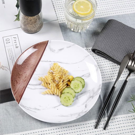 [MEL208-7] 8" PLATE 360 HOME MELAMINE PRINTED MARBLES AND WOO