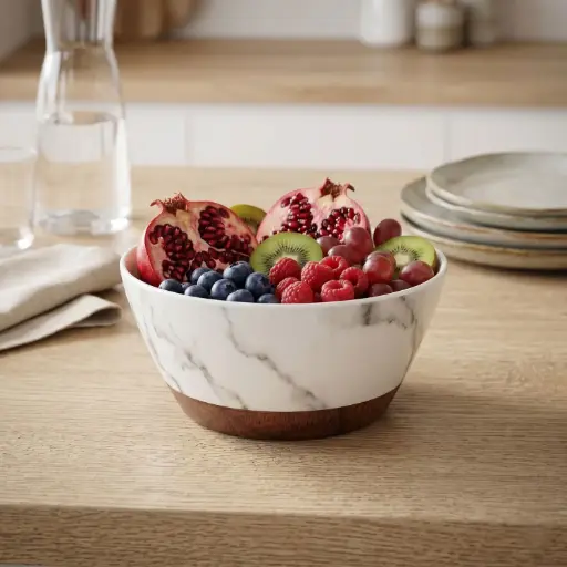 [MEL208-9] 6" BOWL 360 HOME MELAMINE PRINTED MARBLES AND WOOD