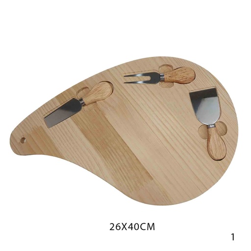 [WCP1] 360 HOME CHEESE BOARD WOODEN WITH 3 CUTTLERIESs
