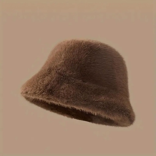 [MT-WHAT20] 360 COTTON BUCKET HAT FAUX FUR DARK BROWN