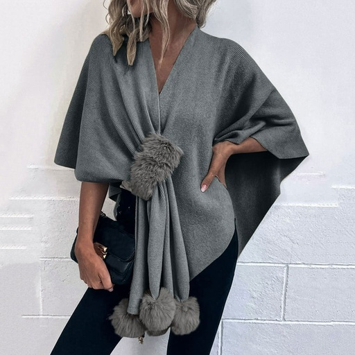 [WTRPAN-31] 360 COTTON PONCHO ANTRACITE WOOL