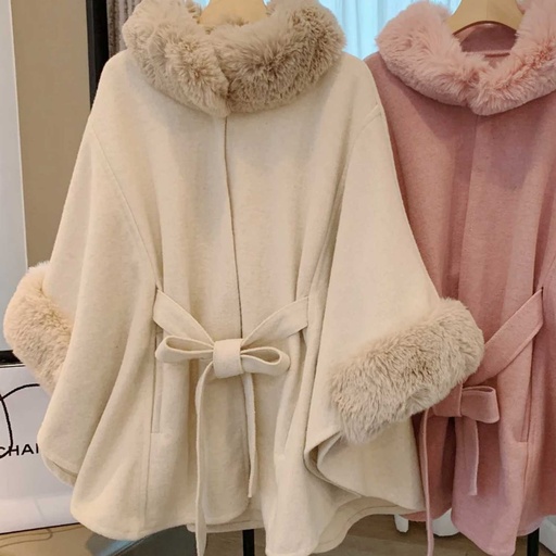 [WTRPAN-47] 360 COTTON PONCHO BEIGE SOFT WOOL
