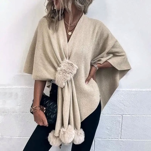 [WTRPAN-30] 360 COTTON PONCHO BEIGE WOOL