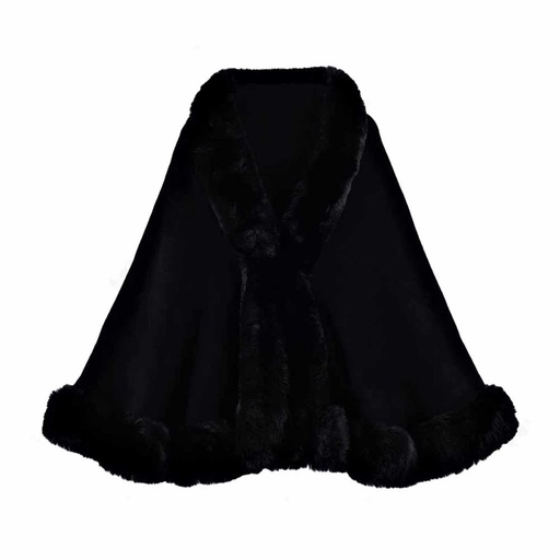 [WTRPAN-20] 360 COTTON PONCHO BLACK OPEN FRONT FAUX FUR COLLAR