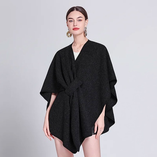 [WTRPAN-52] 360 COTTON PONCHO BLACK OPEN FRONT LOOSE