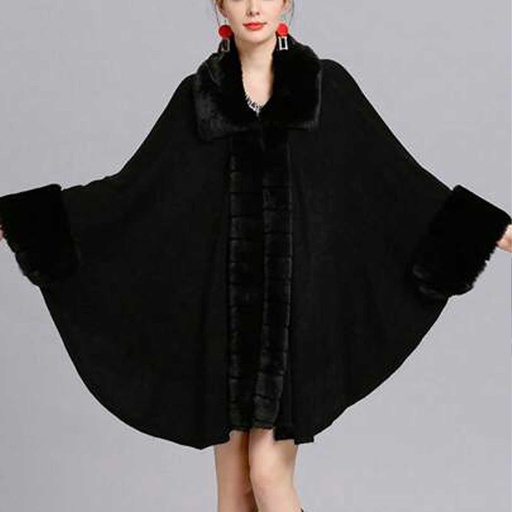 [WTRPAN-9] 360 COTTON PONCHO BLACK WOOL BLEND WITH FAUX FUR