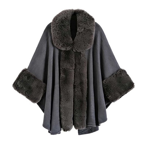 [WTRPAN-37] 360 COTTON PONCHO BROWN FAUX FUR TRIM