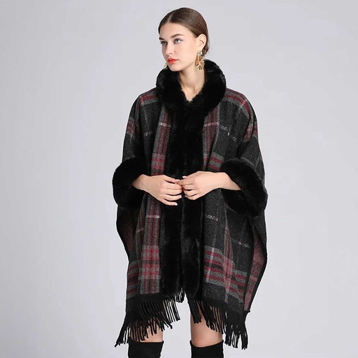 [WTRPAN-13] 360 COTTON PONCHO CLASSIC PLAID BLACK & GREY