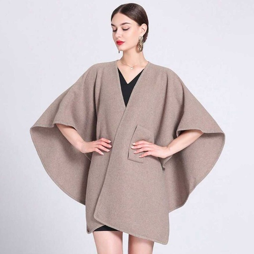 [WTRPAN-51] 360 COTTON PONCHO TAUPE OPEN FRONT LOOSE