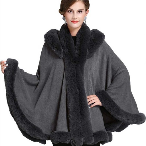[WTRPAN-1] 360 COTTON PUNCHO WITH A THICK DARK FUR