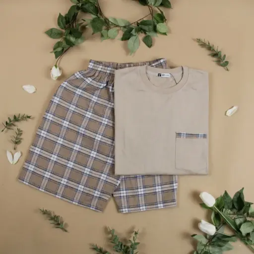 [EG-PIJ2] 360 COTTON PYJAMA MEN SUMMER  BEIGE & BROWN