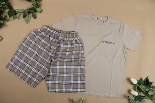 [EG-PIJ2] 360 COTTON PYJAMA MEN SUMMER  BEIGE & BROWN