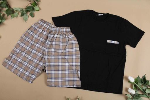 [EG-PIJ6] 360 COTTON PYJAMA MEN SUMMER  BLACK & BEIGE