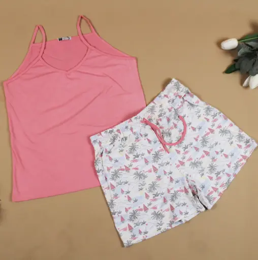 [EG-SWPJ-P] 360 COTTON PYJAMA SHORT FLORAL +TOP SLEEVLESS PINK