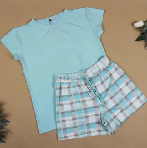 [EG-SWDP-M] 360 COTTON PYJAMA TSHIRT BLUE +SHORT WHITE/BLUE