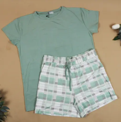[EG-SWDP-G] 360 COTTON PYJAMA TSHIRT MINT +SHORT WHITE/MINT