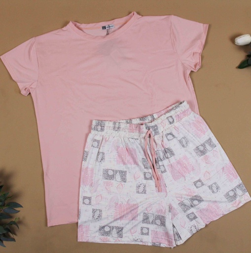 [EG-SWDP-P] 360 COTTON PYJAMA T-SHIRT PINK+ SHORT PINK & GREY