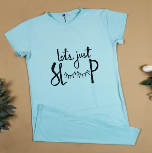 [EG-LSSD8] 360 COTTON T-SHIRT SKY BLUE WITH PRINTED TEXT