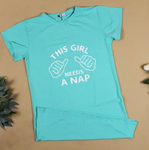 [EG-LSSD5] 360 COTTON T-SHIRT TURQUOISE WITH PRINTED TEXT