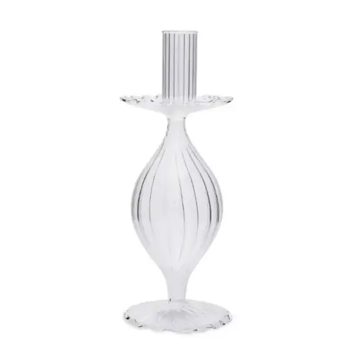 [VASE42-12] 360 HOME CANDLESTICK GLASS 7.5*20CM CLEAR STRIPPED