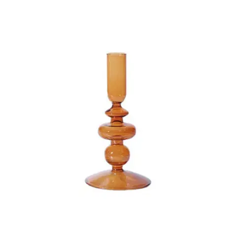 [VASE42-20] 360 HOME CANDLESTICK GLASS 8*15 ORANGE SHORT
