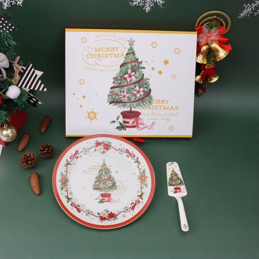 [CH25-PP9] 360 HOME CHRISTMAS PLATE +KNIFE 10.5" TREE PATTERN