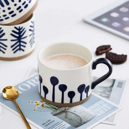 [EVMUG1] 360 HOME MUG CERAMIC NAVY BLUE LEAF PATTERN