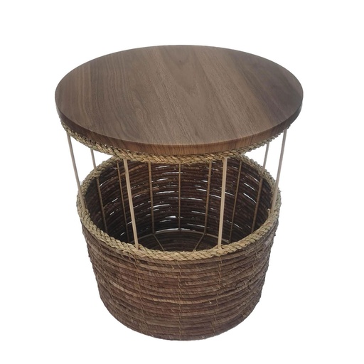 [INDBOH65] 360 HOME TABLE  38*38*38 STRAW & WOOD