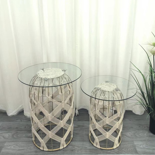 [INDBOH55] 360 HOME TABLE 45*56  40*47 RATAN & GLASS