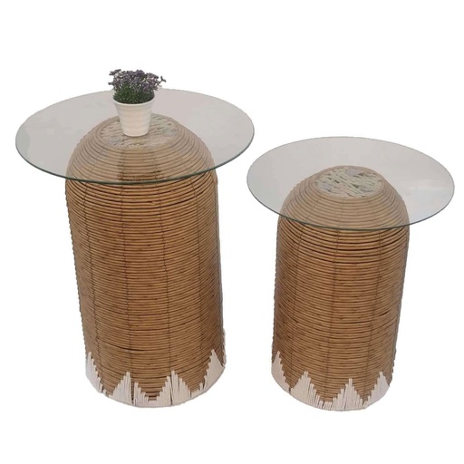 [INDBOH56] 360 HOME TABLE INDOOR 45*56- 40*47 RATAN & GLASS
