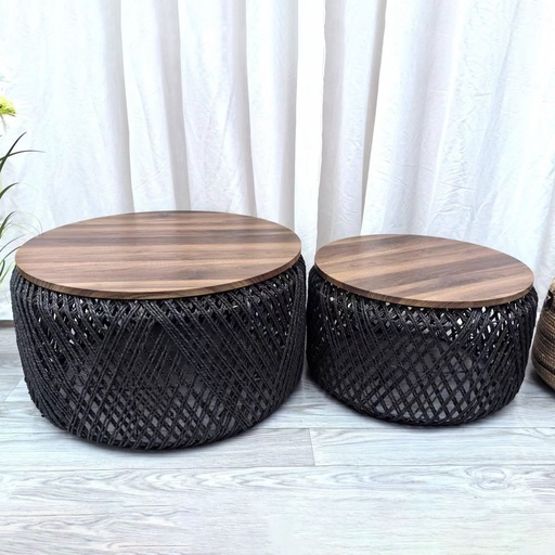 [INDBOH49] 360 HOME TABLE RATAN & WOOD 70*70*35 55*55*30