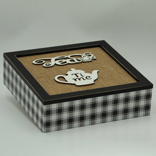 [MT-TEAB13] 360 HOME TEA BOX 24*24*7CM LINEN DARK WOOD