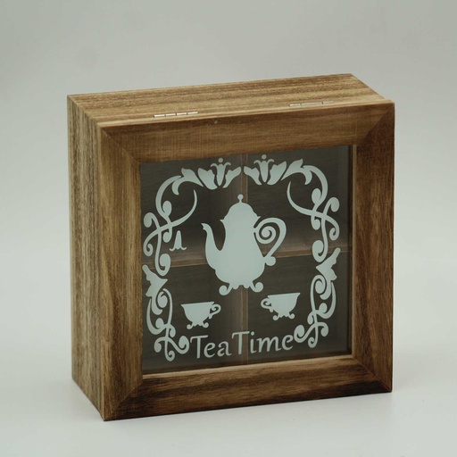 [MT-TEAB21] 360 HOME TEA BOX WOOD&GLASS 16*16*7CM PRINTED