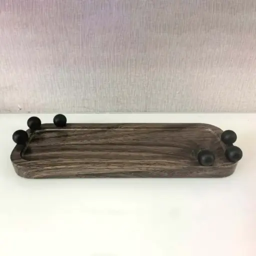 [INDBOH10] 360 HOME TRAY WOOD 30*10*2 BLACK BALLS HANDS