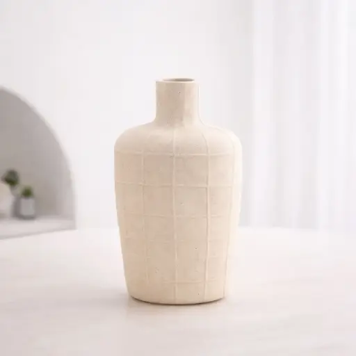 [VASE42-66] 360 HOME VASE CERAMIC CREAM MATT H25 WD14 D3.5