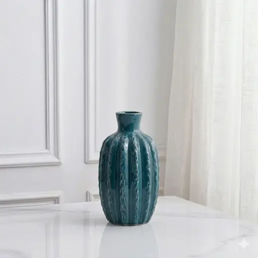 [VASE42-59] 360 HOME VASE CERAMIC H20. WD13 D4.5 BLEU PETROL