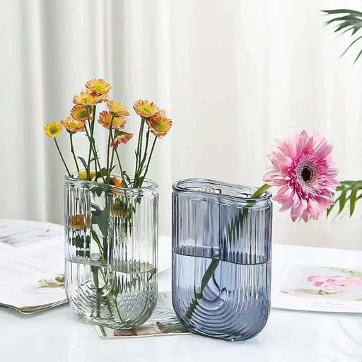 [VASE42-10] 360 HOME VASE GLASS 12*18 U SHAPED STRIPPED