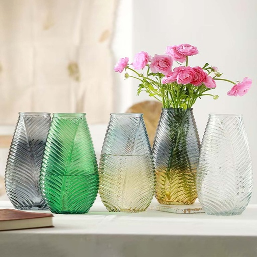 [VASE42-3] 360 HOME VASE GLASS 8*28CM MAPLE LEAF PATTERNED