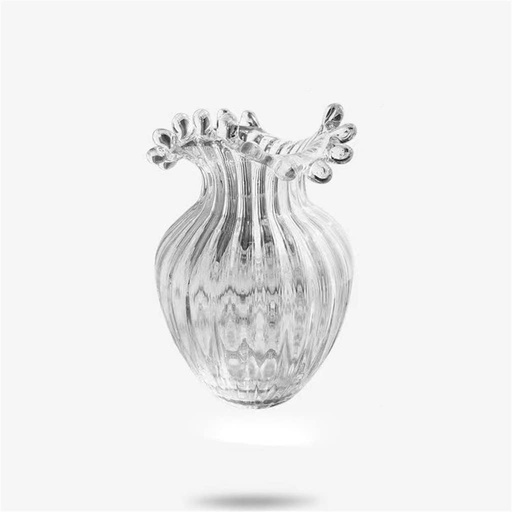 [VASE42-109] 360 HOME VASE GLASS CLEAR 14*21.5STRIPPED SERRATED