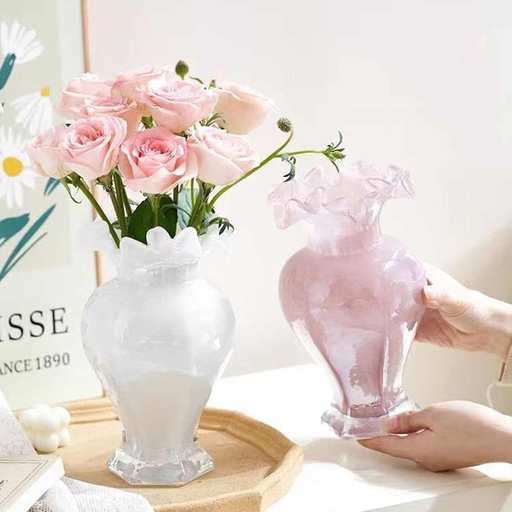 [VASE42-88] 360 HOME VASE GLASS GEOMETRIC SERRATED 14*23