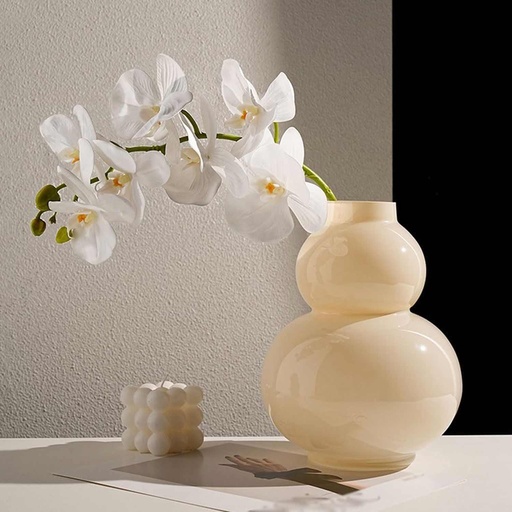 [VASE42-122] 360 HOME VASE GLASS IVORY 18*23 GOURD DESIGN