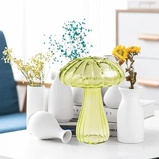 [VASE42-114] 360 HOME VASE GLASS MUSHROOM SHAPE GREEN 8.5*9